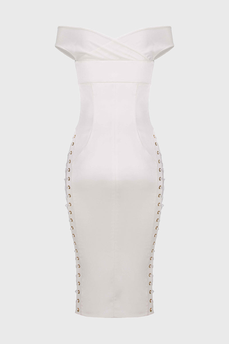 Rochie alba din satin cu insiretare Blackcherry