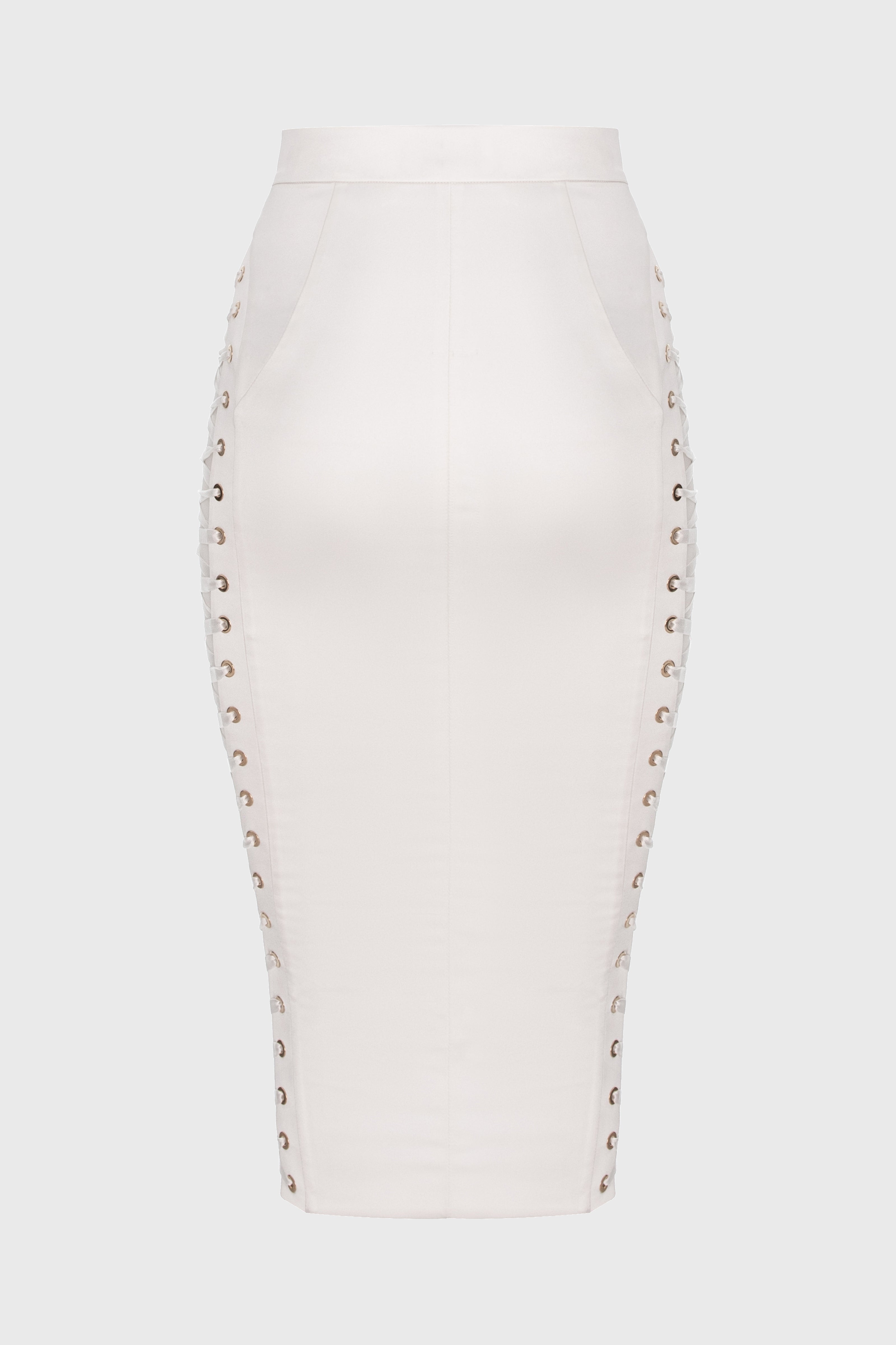 Fusta alba mulata din satin cu insiretare Blackcherry