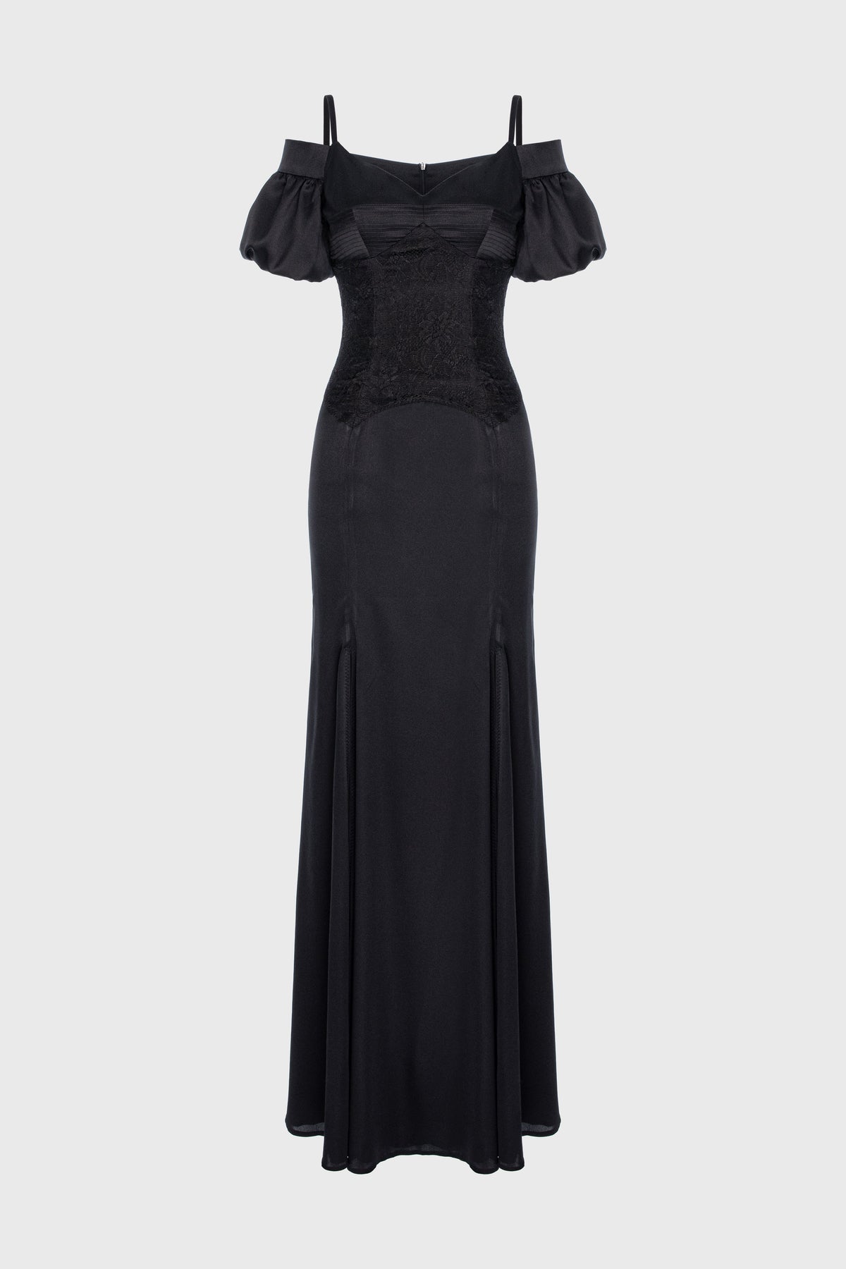 Rochie neagra lunga din matase Blossom