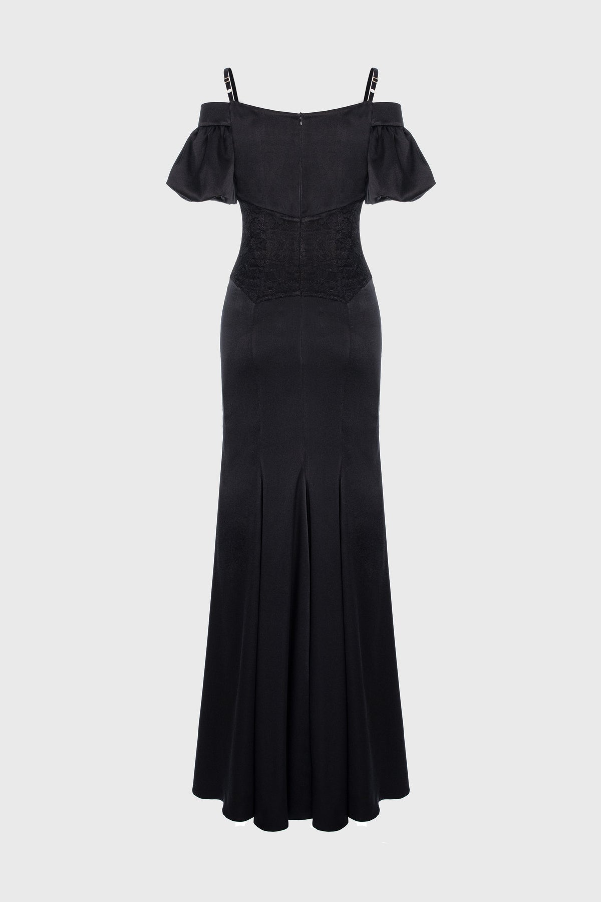 Rochie neagra lunga din matase Blossom
