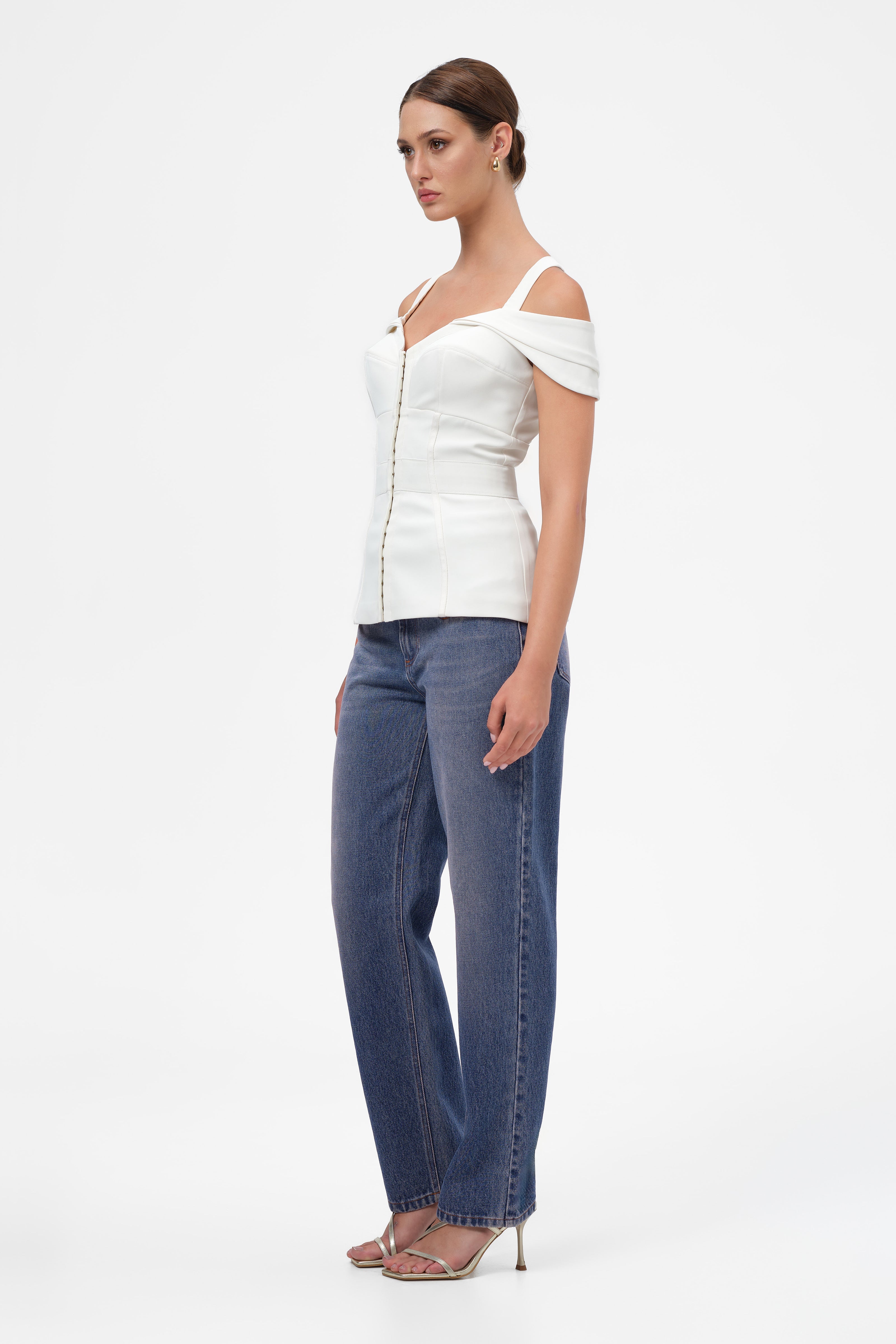 Corset alb cu maneci cazute Candy