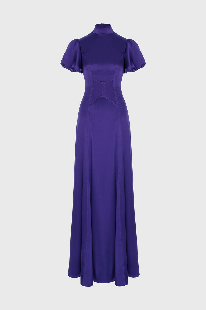 Rochie violet lunga din matase cu corset Cast
