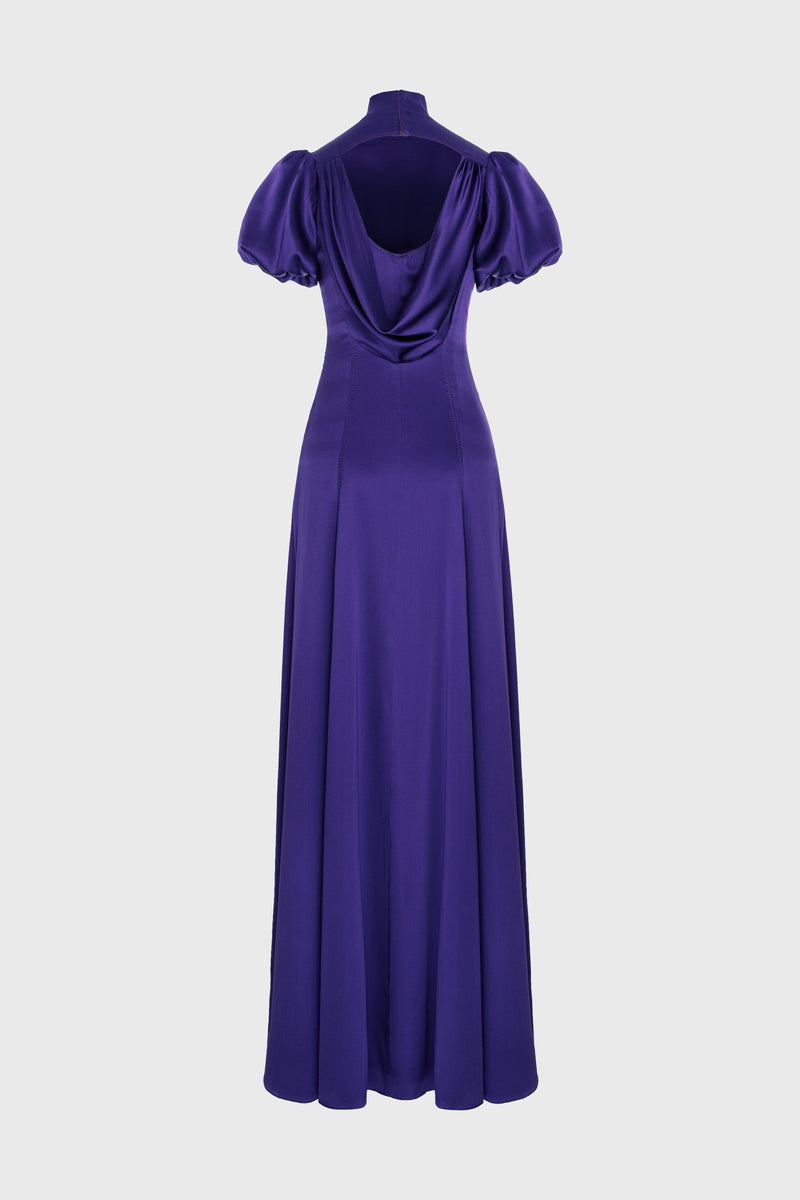 Rochie violet lunga din matase cu corset Cast