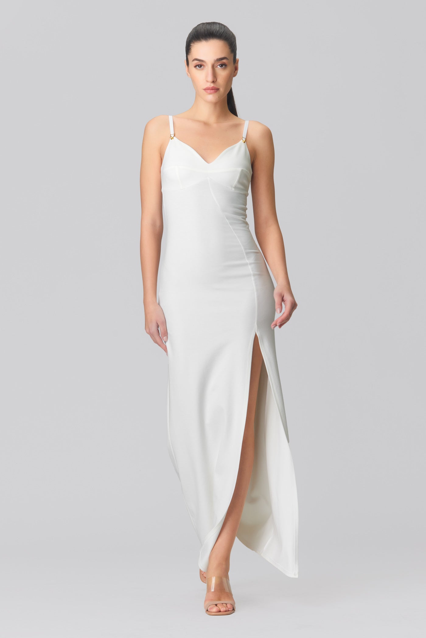 Rochie lunga alba cu bretele Skin