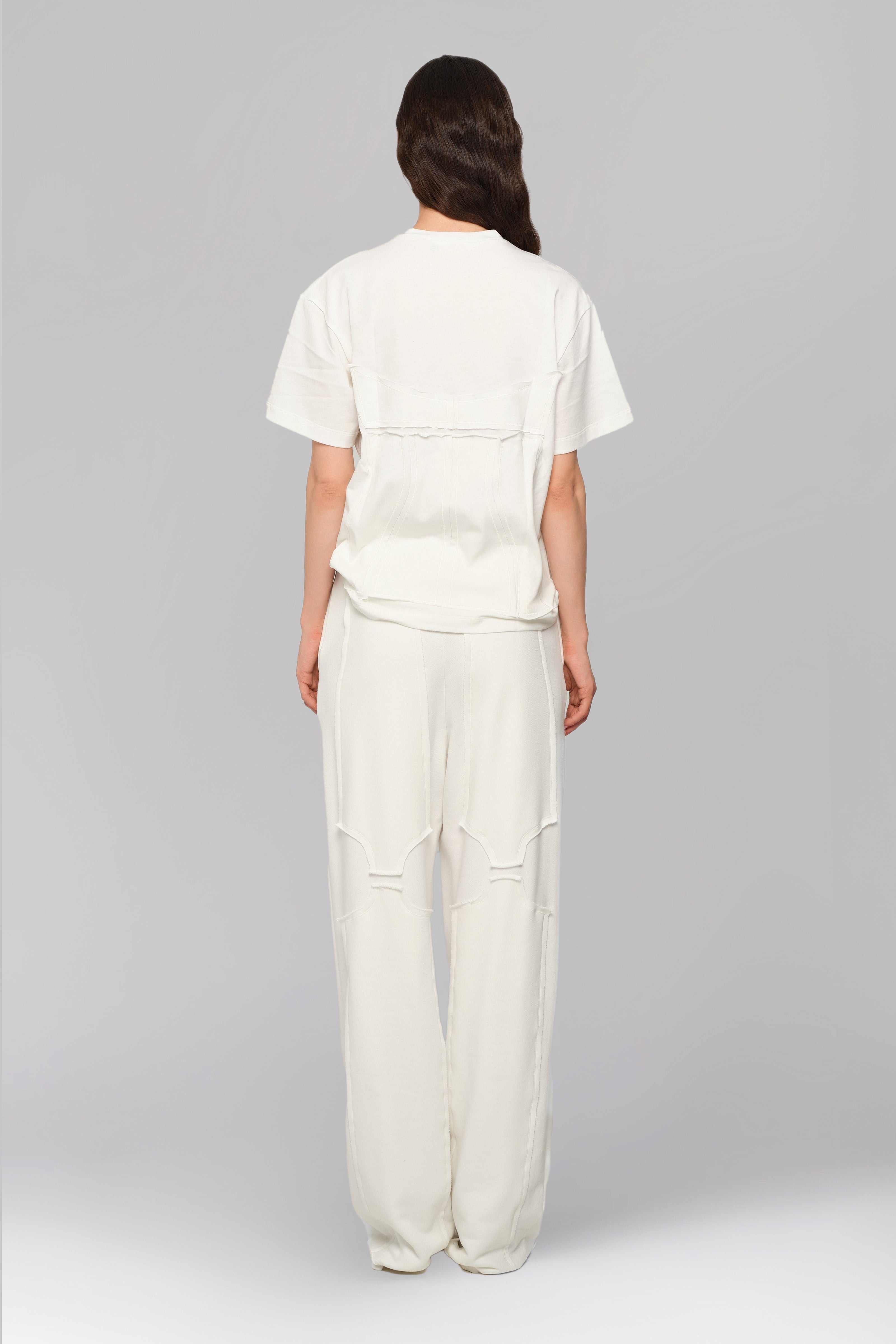Pantaloni albi din bumbac si modal Deconstructed