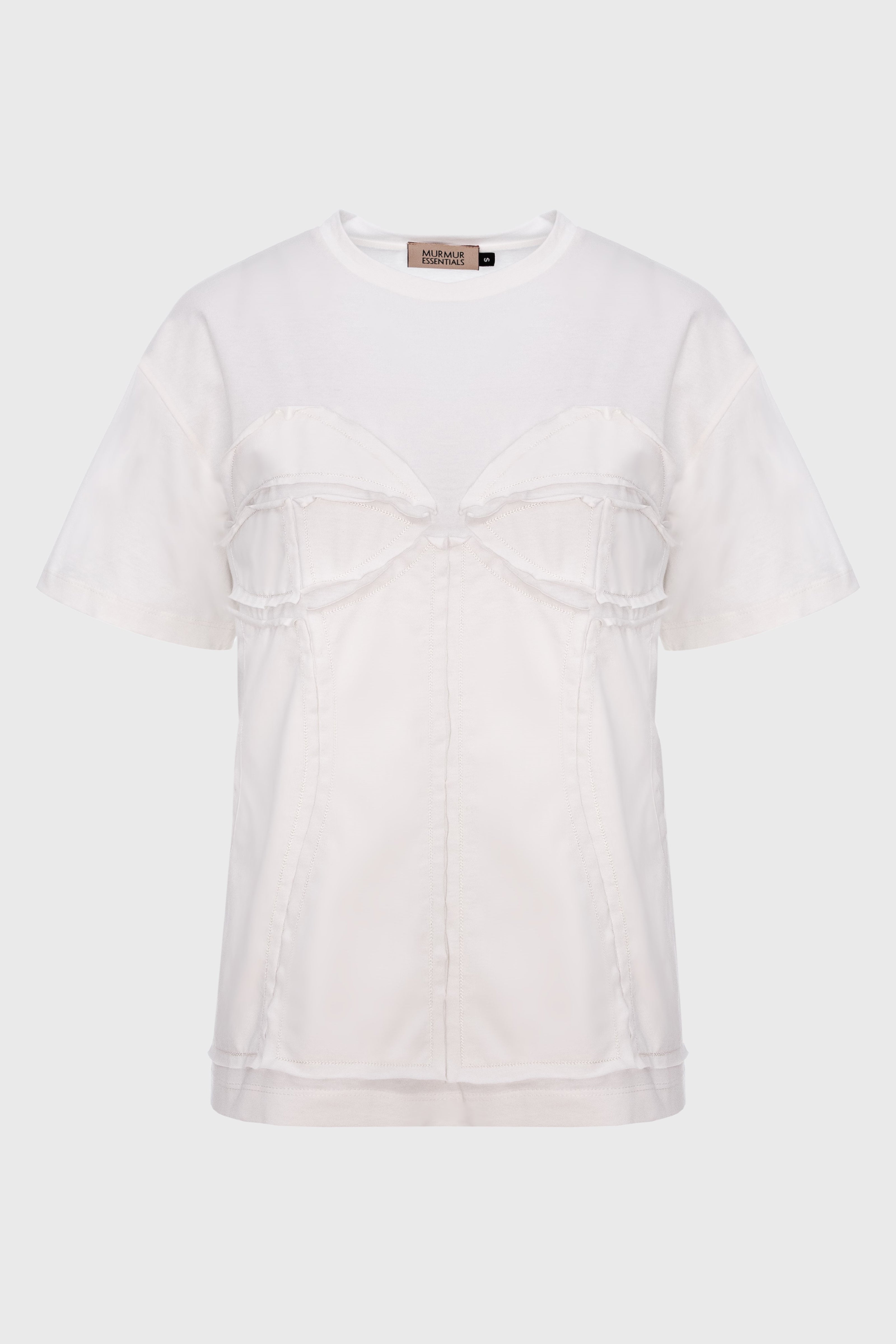 Tricou alb din bumbac organic cu broderie tip-corset Deconstructed