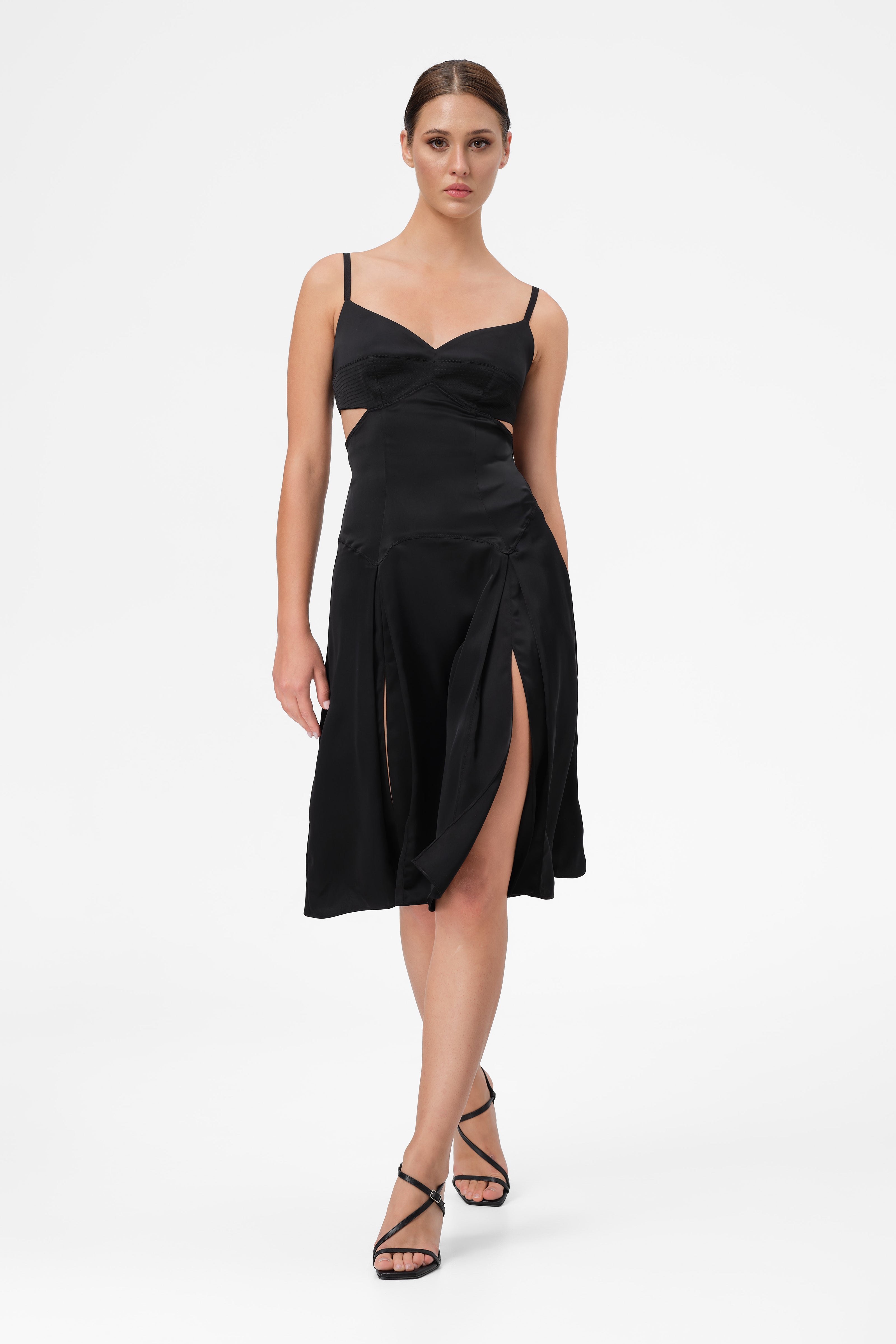 Rochie neagra midi din satin Escapade