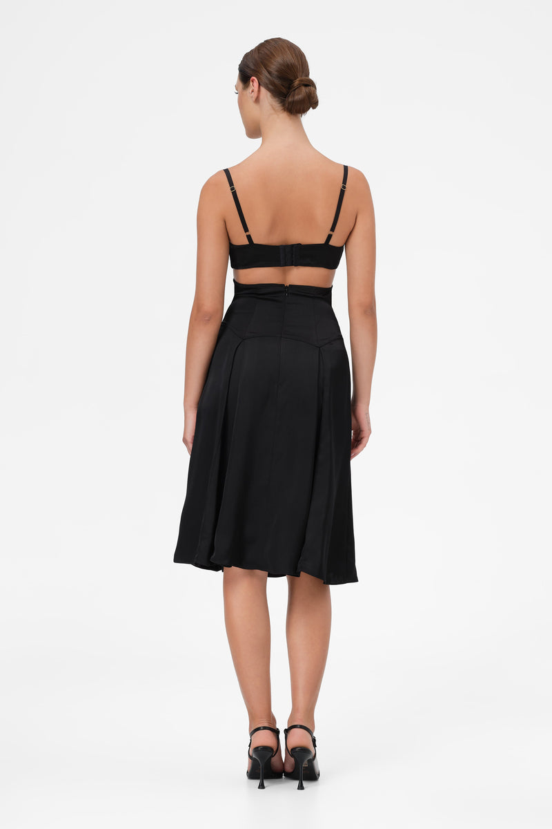 Rochie neagra midi din satin Escapade