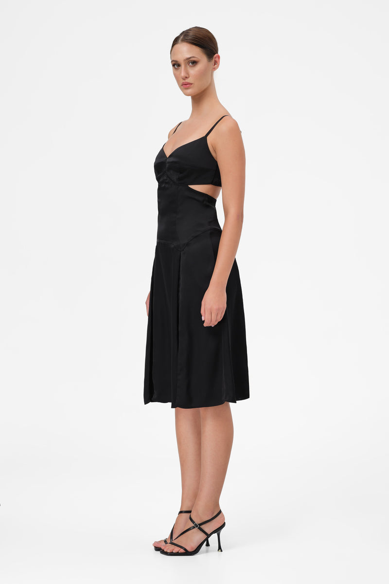 Rochie neagra midi din satin Escapade