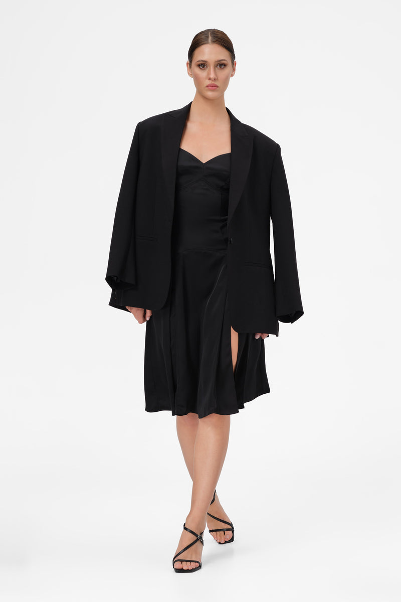 Rochie neagra midi din satin Escapade