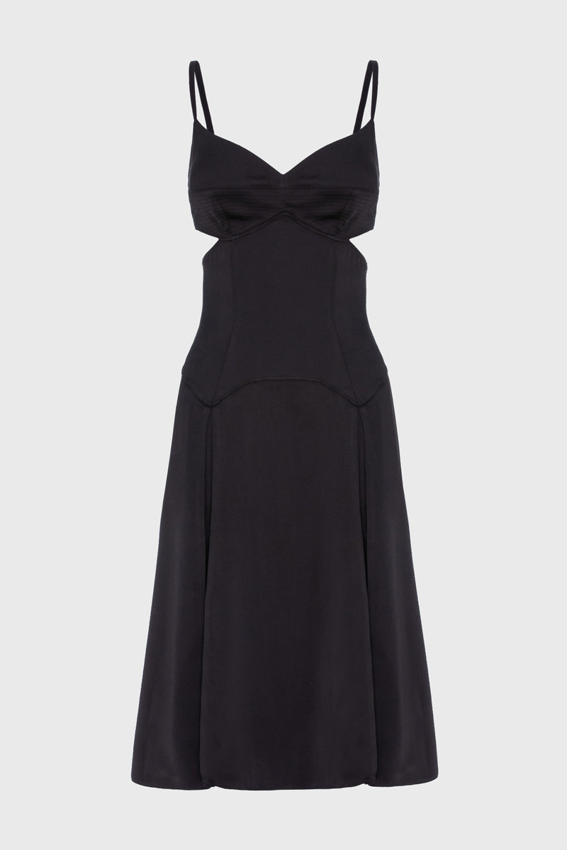 Rochie neagra midi din satin Escapade