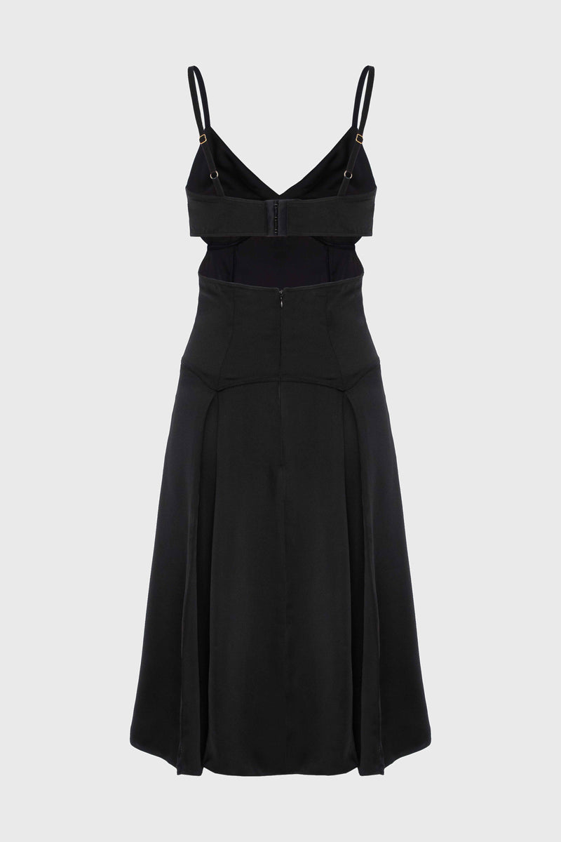 Rochie neagra midi din satin Escapade