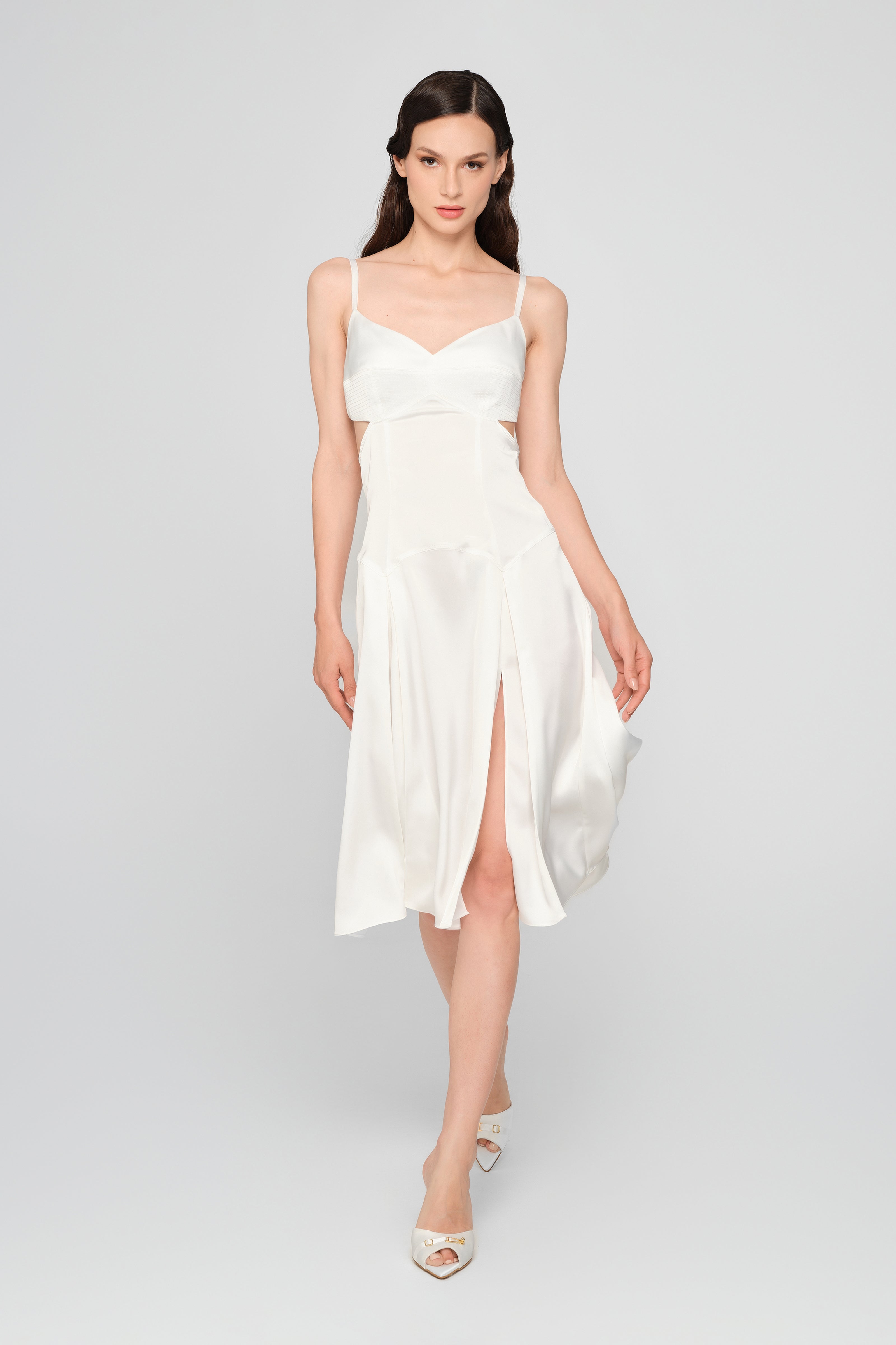 Rochie alba midi din satin Escapade