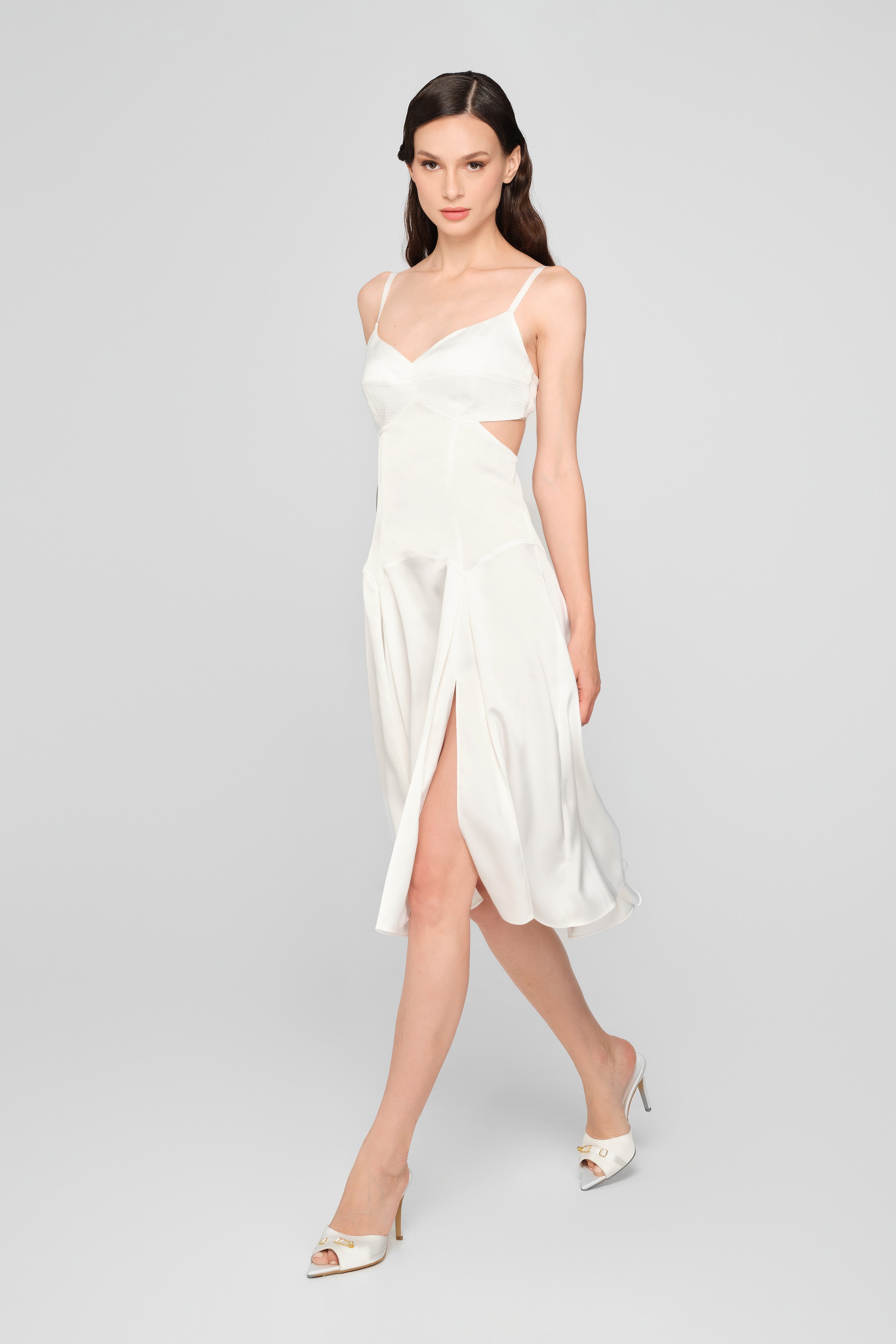 Rochie alba midi din satin Escapade