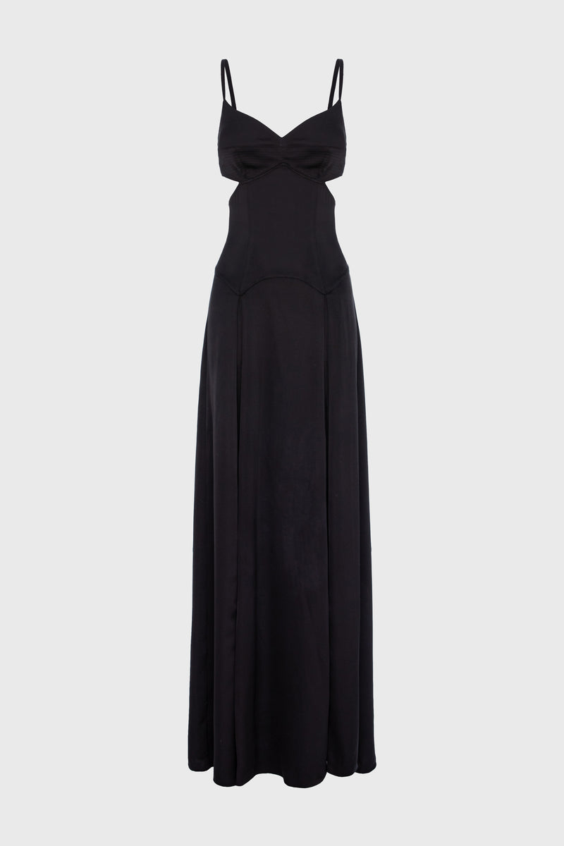 Rochie neagra lunga din satin Escapade