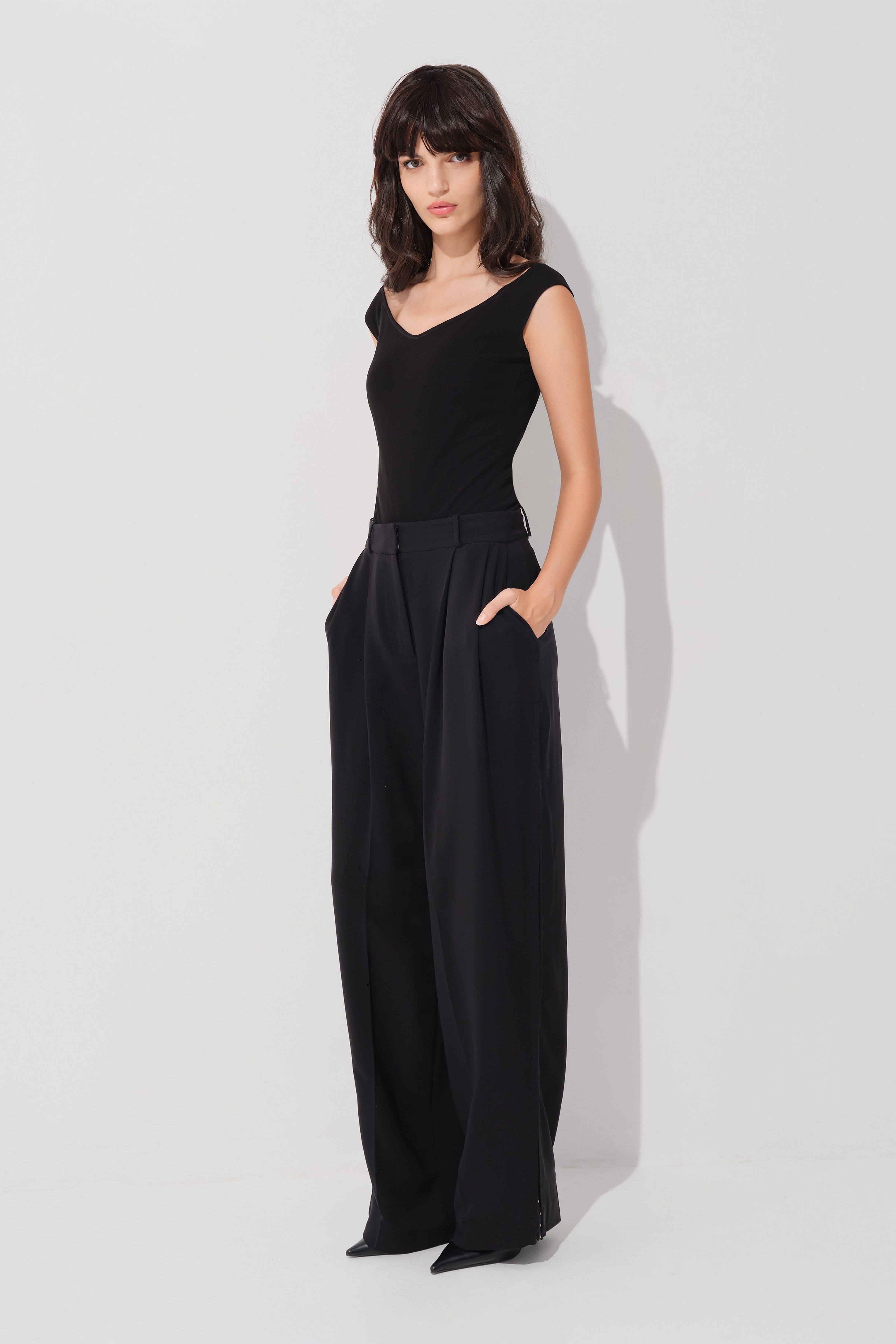 Body negru din tricot texturat de vascoza Explicit