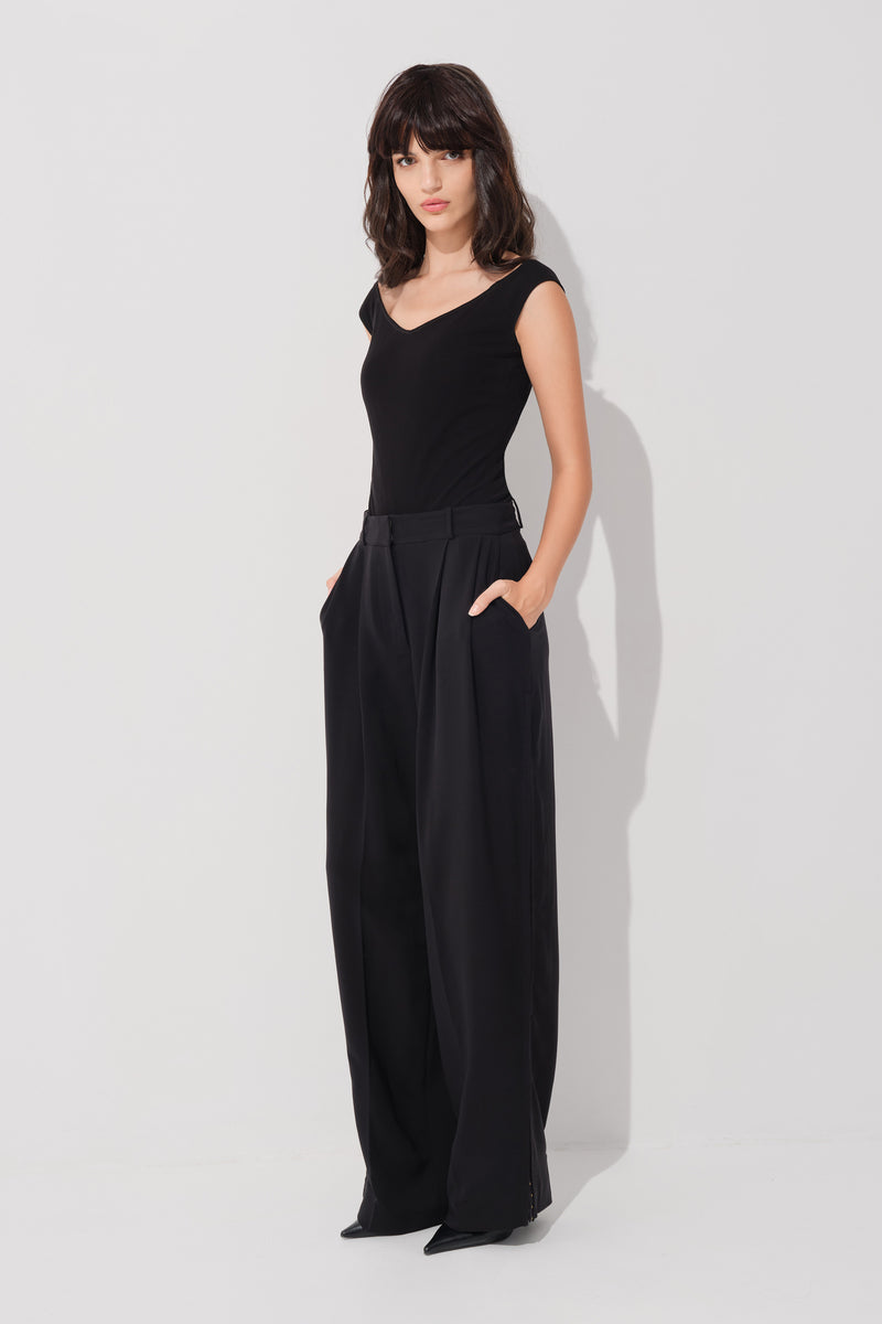 Body negru din tricot texturat de vascoza Explicit