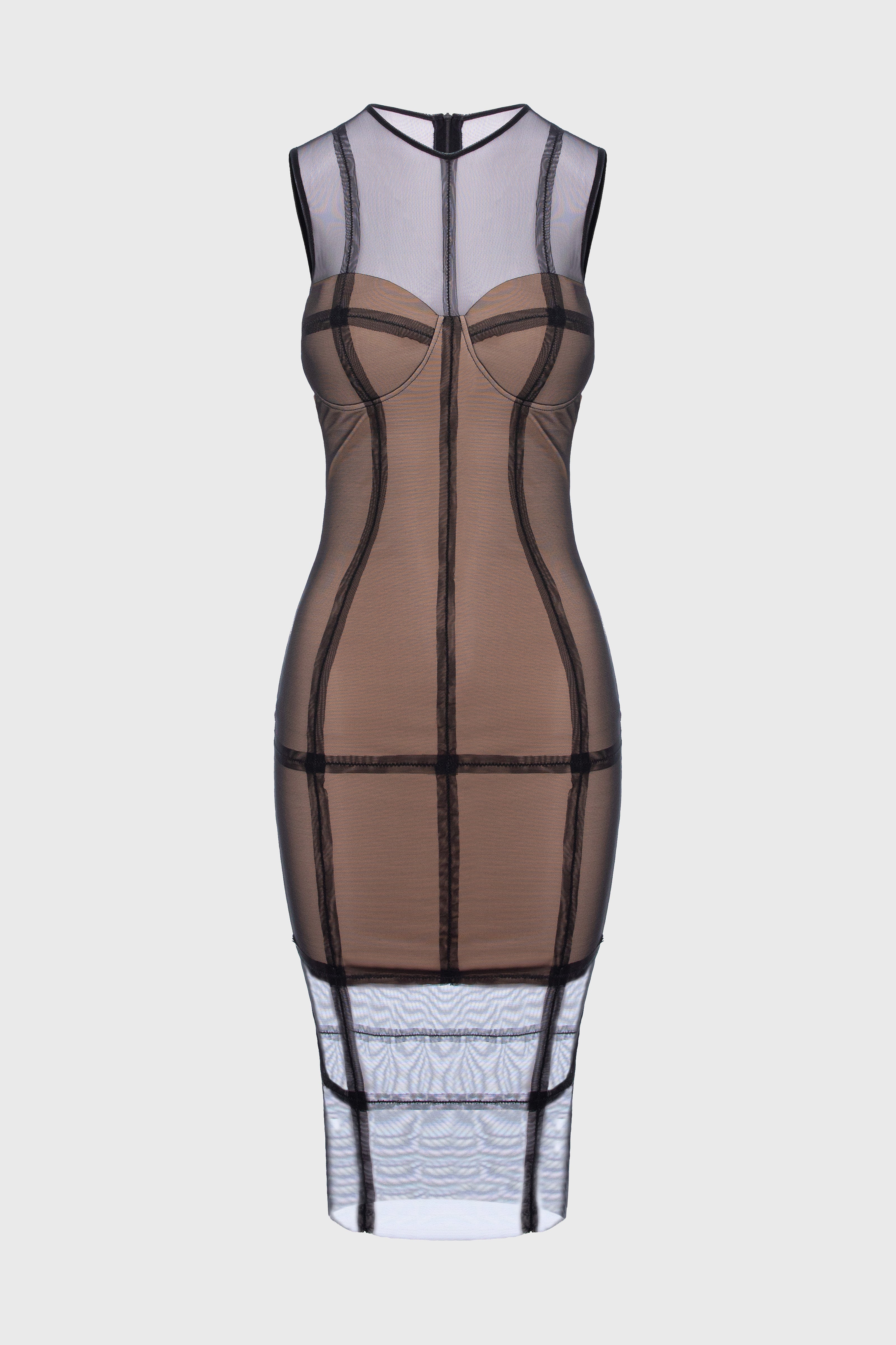 Rochie neagra midi din tul si microfibra Figure