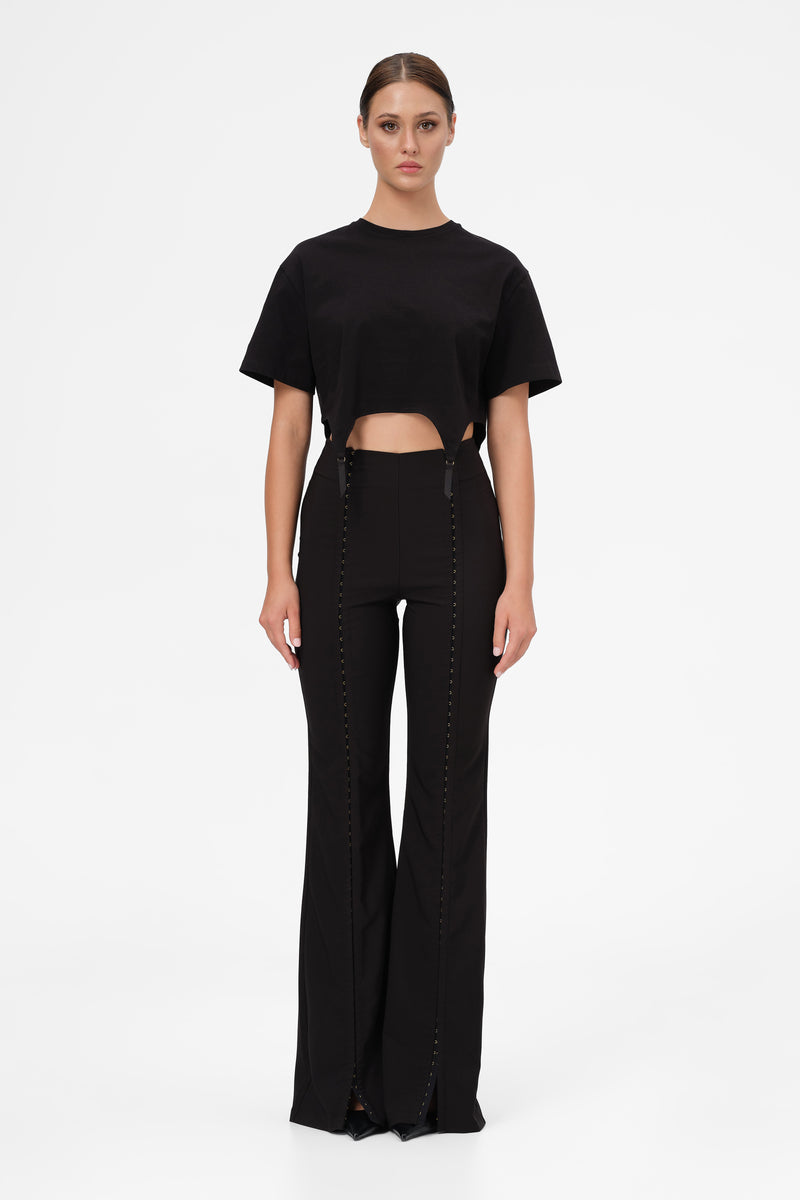 Tricou negru decupat Garter