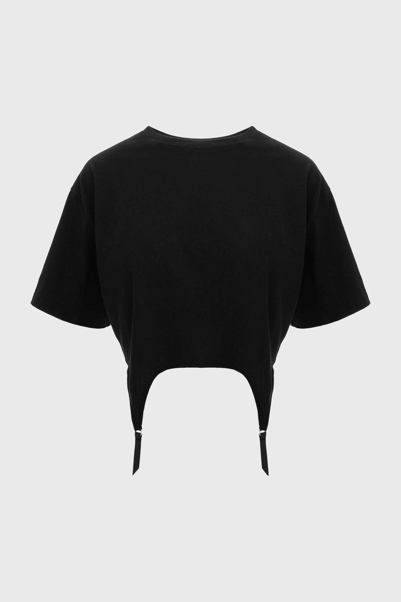 Tricou negru decupat Garter