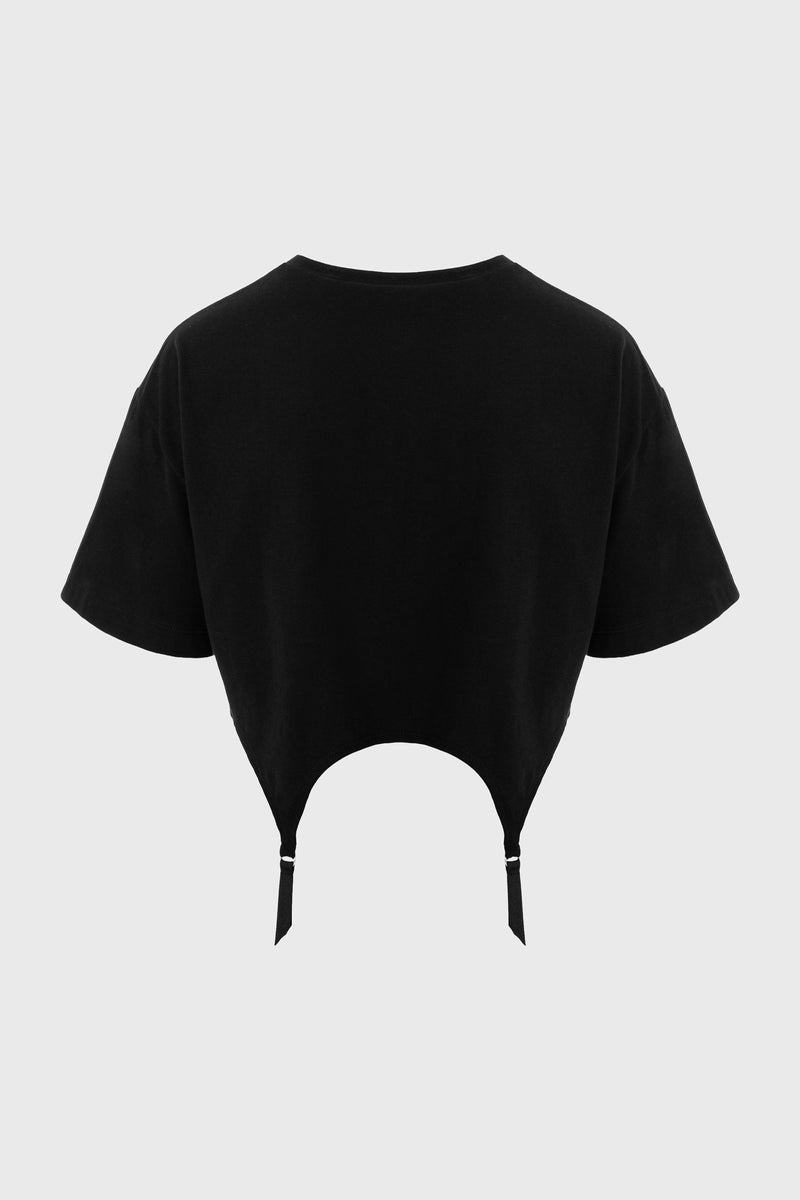 Tricou negru decupat Garter