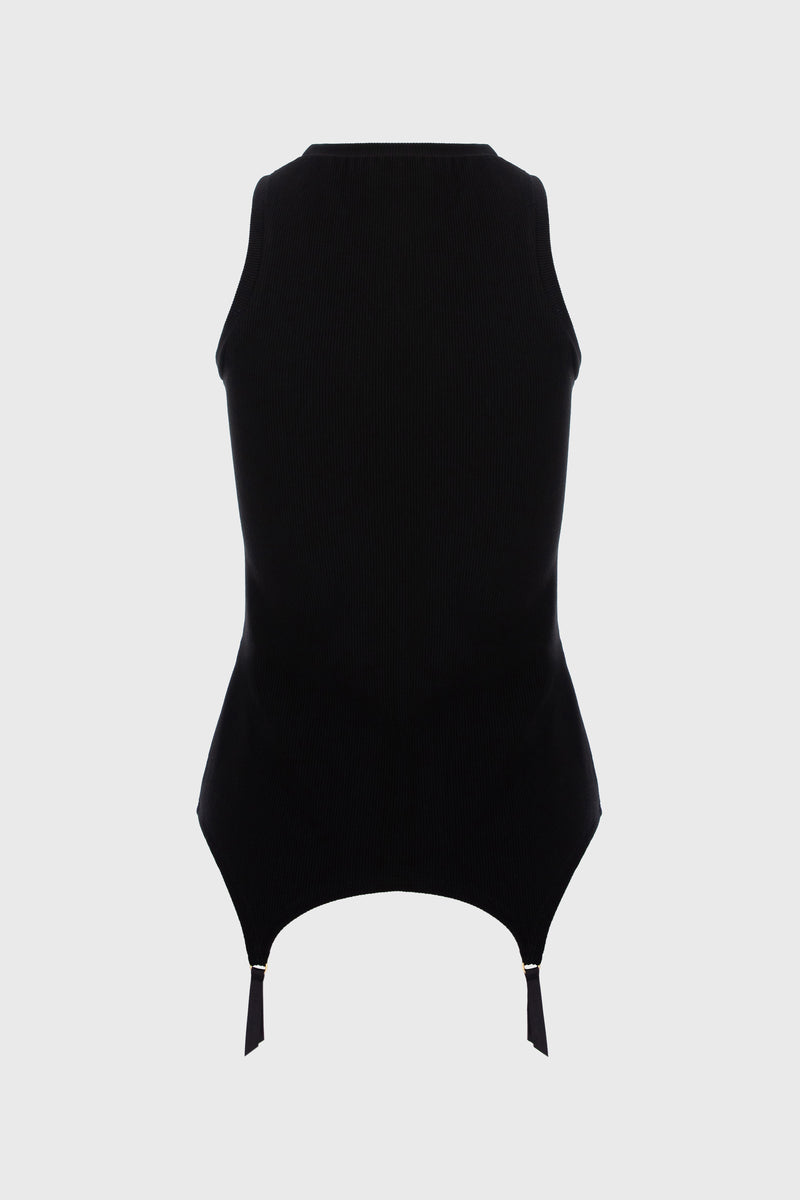 Top negru fara maneci reiat Garter