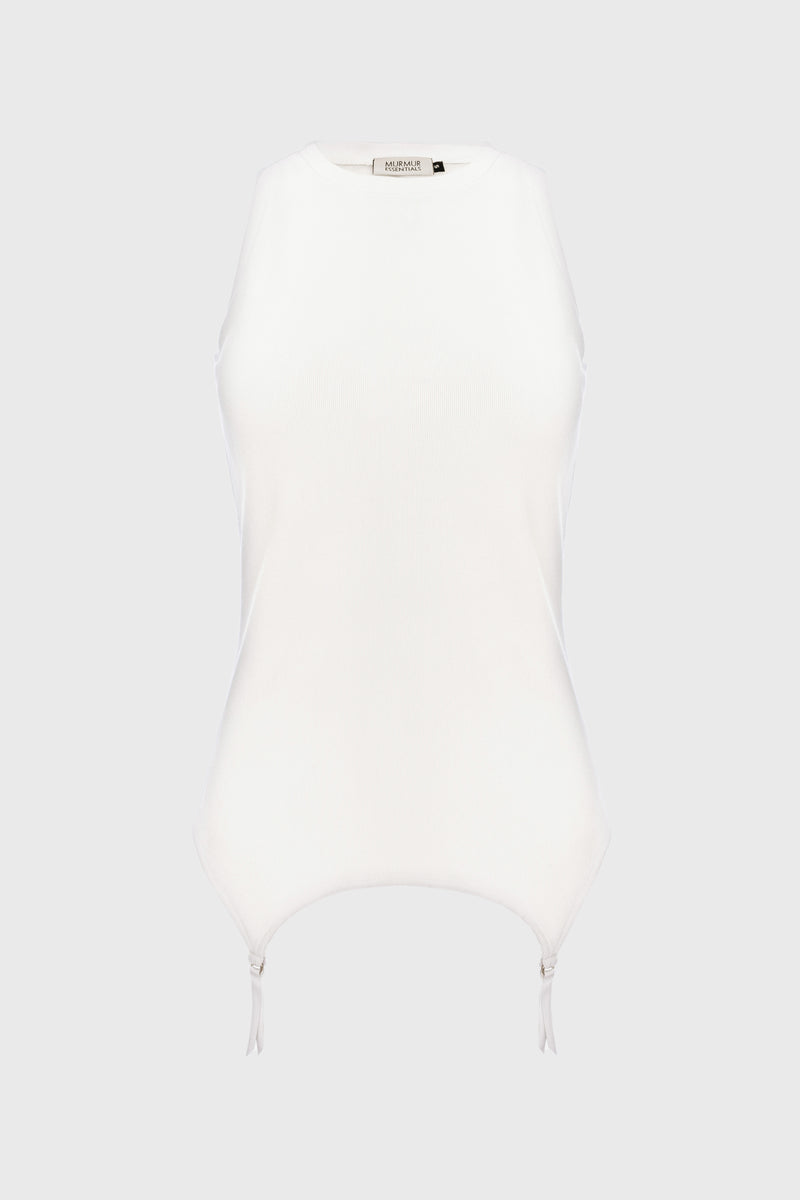 Top alb fara maneci reiat Garter