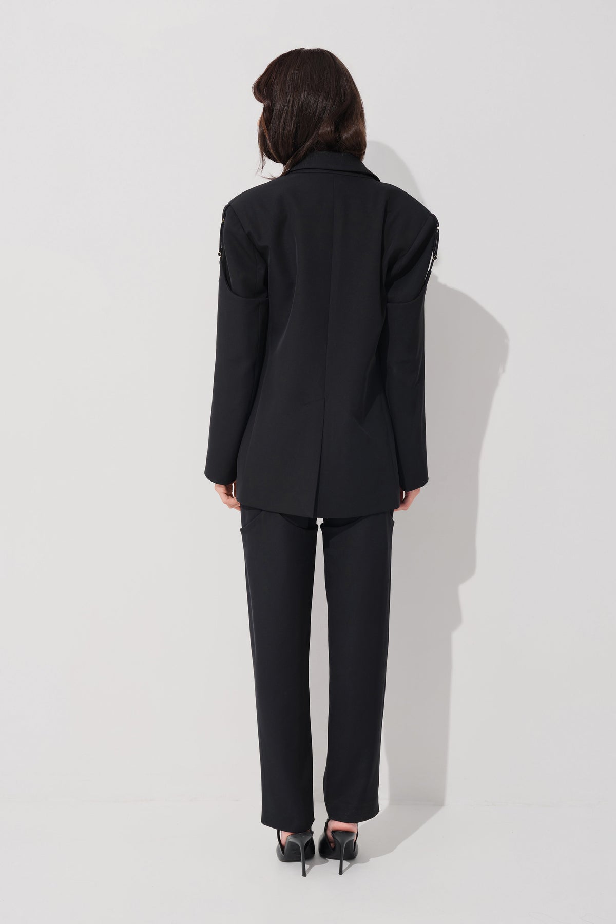 Pantaloni negri din lana cu efect de portjartier Garter