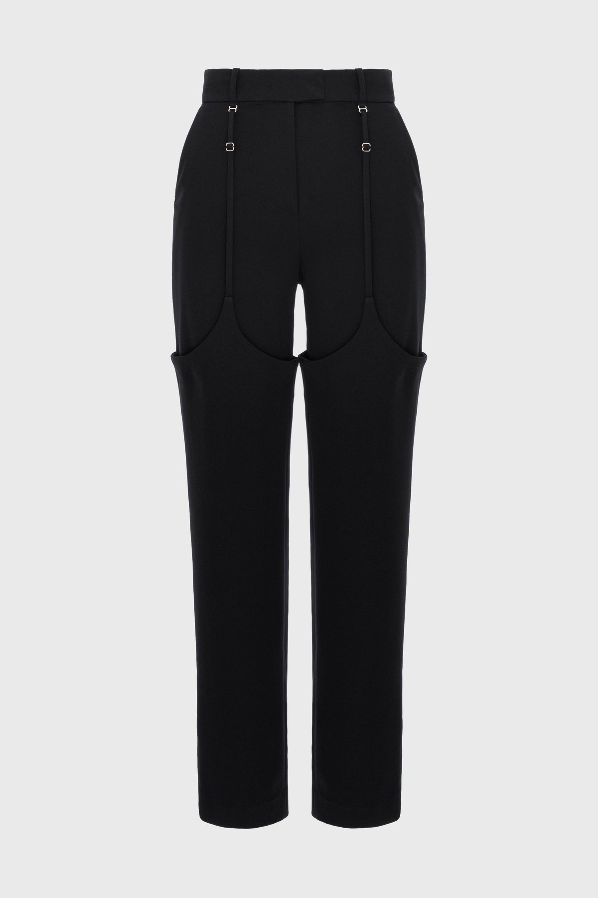 Pantaloni negri din lana cu efect de portjartier Garter