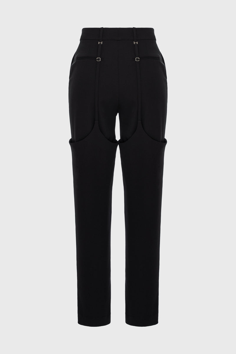 Pantaloni negri din lana cu efect de portjartier Garter