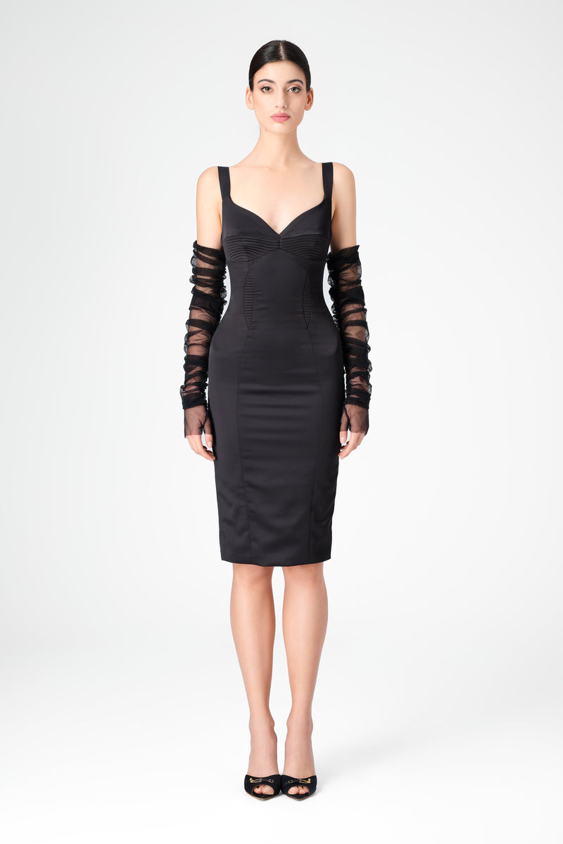 Rochie neagra din satin elastic Haze