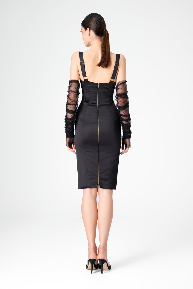 Rochie neagra din satin elastic Haze