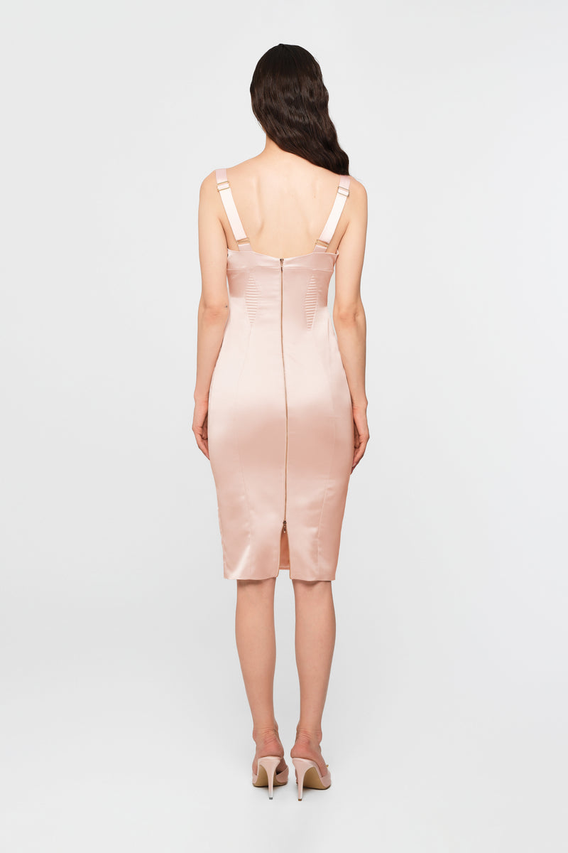 Rochie roz pudrat din satin elastic Haze