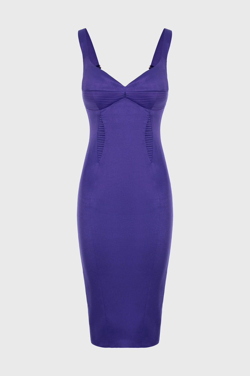 Rochie violet din satin elastic midi cu fermoar dublu la spate Haze
