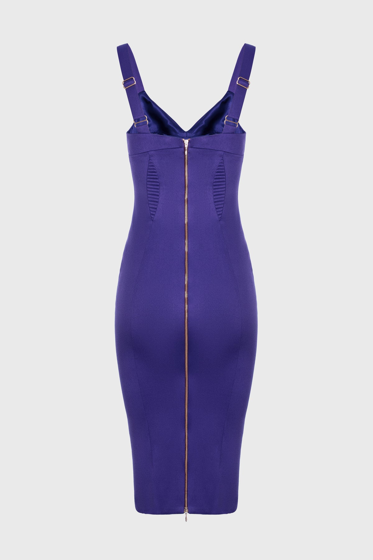 Rochie violet din satin elastic midi cu fermoar dublu la spate Haze