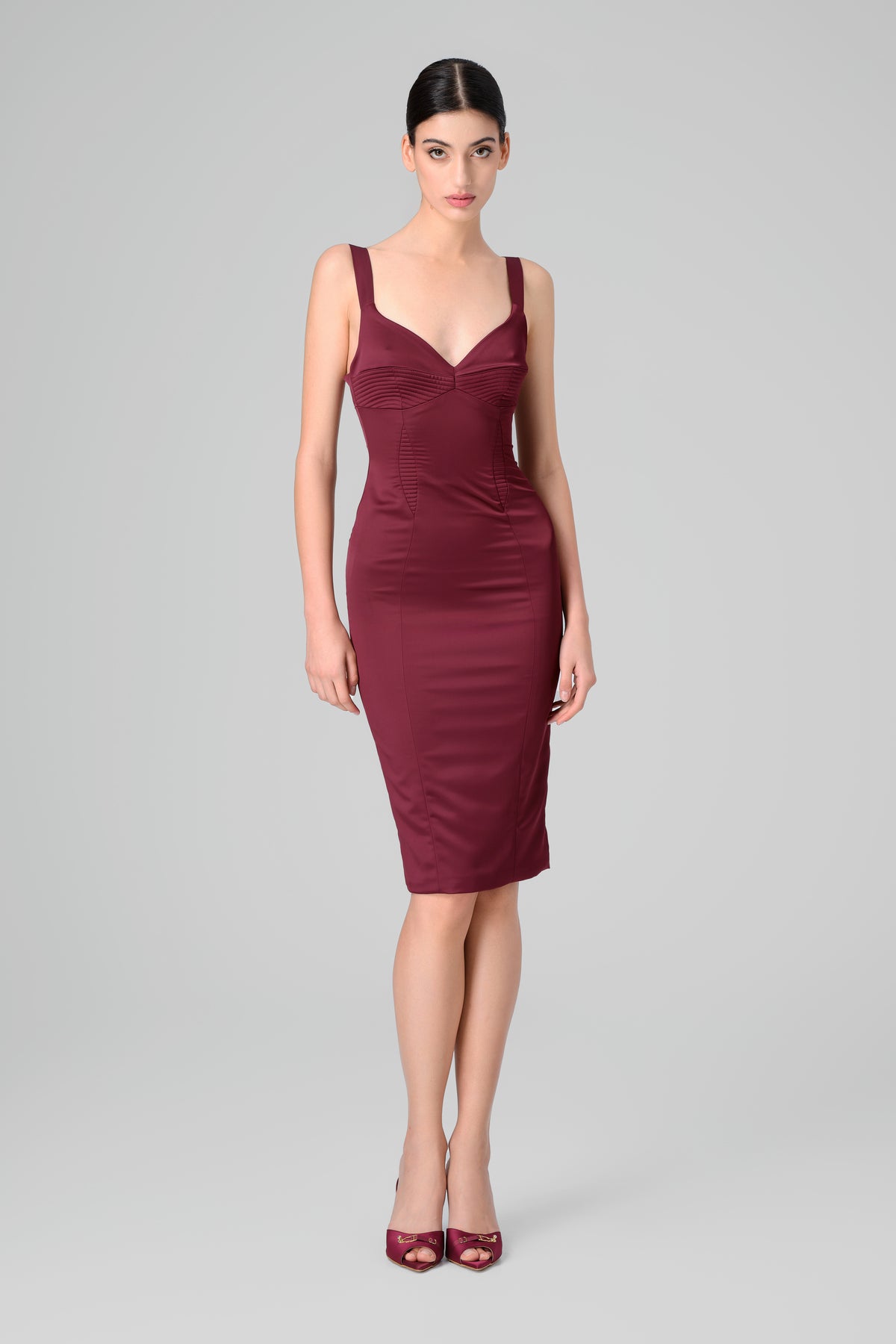 Rochie rosu burgund din satin elastic Haze