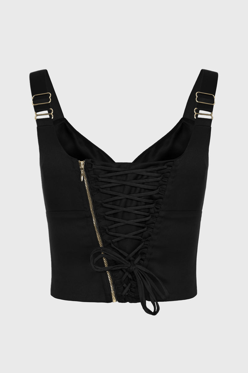 Corset negru din satin cu insiretare Haze