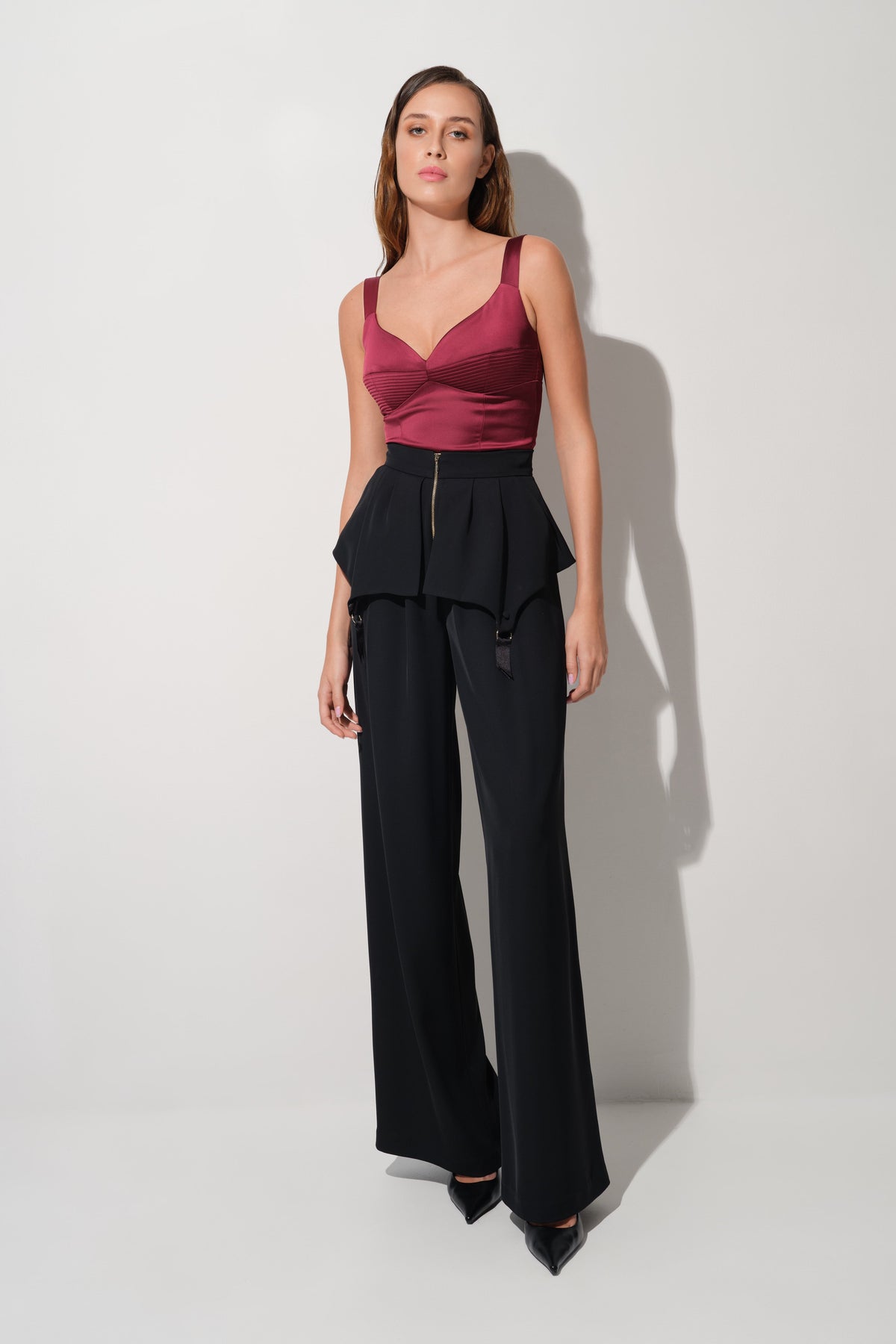 Corset rosu burgund din satin cu insiretare Haze