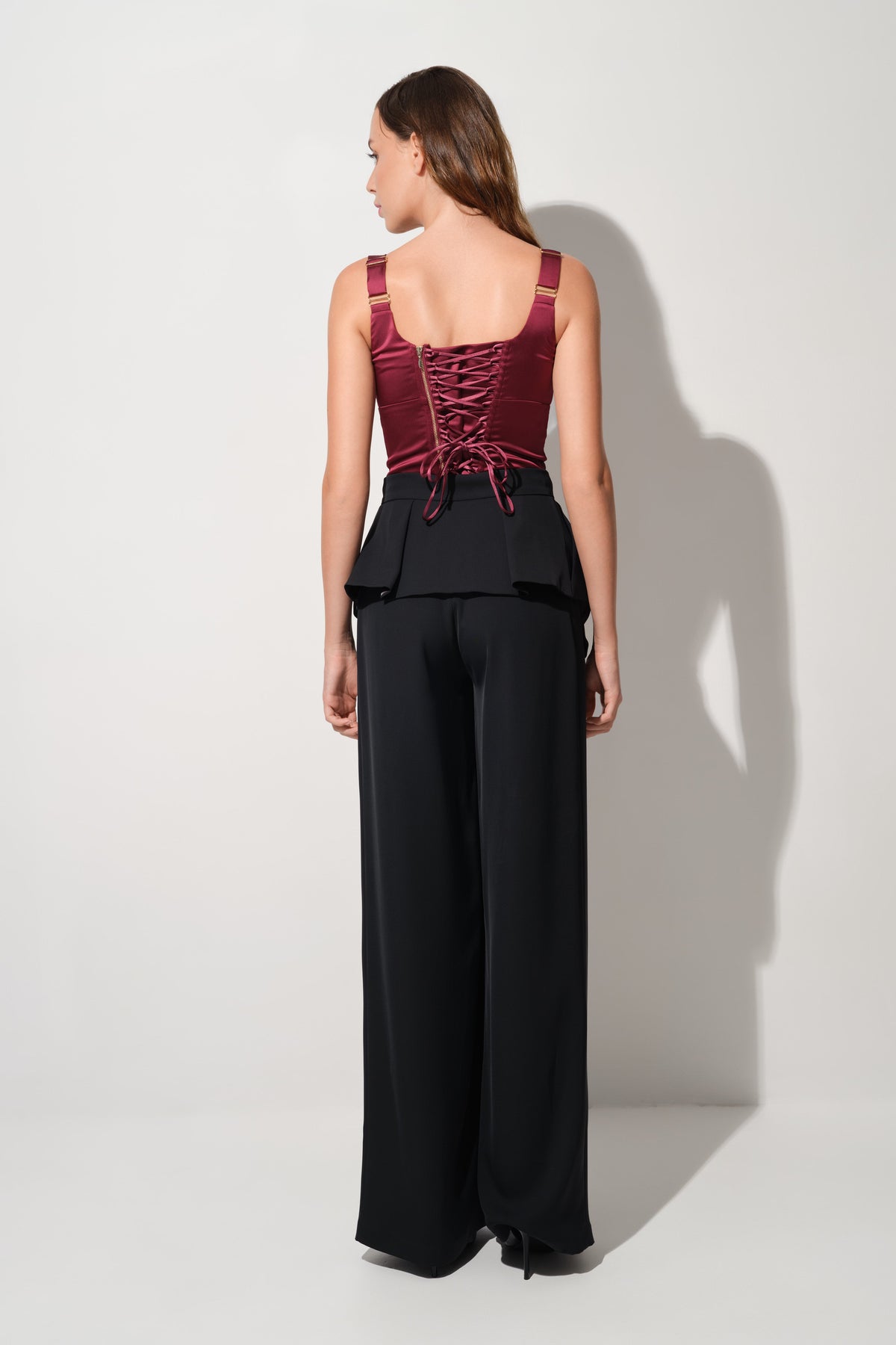 Corset rosu burgund din satin cu insiretare Haze