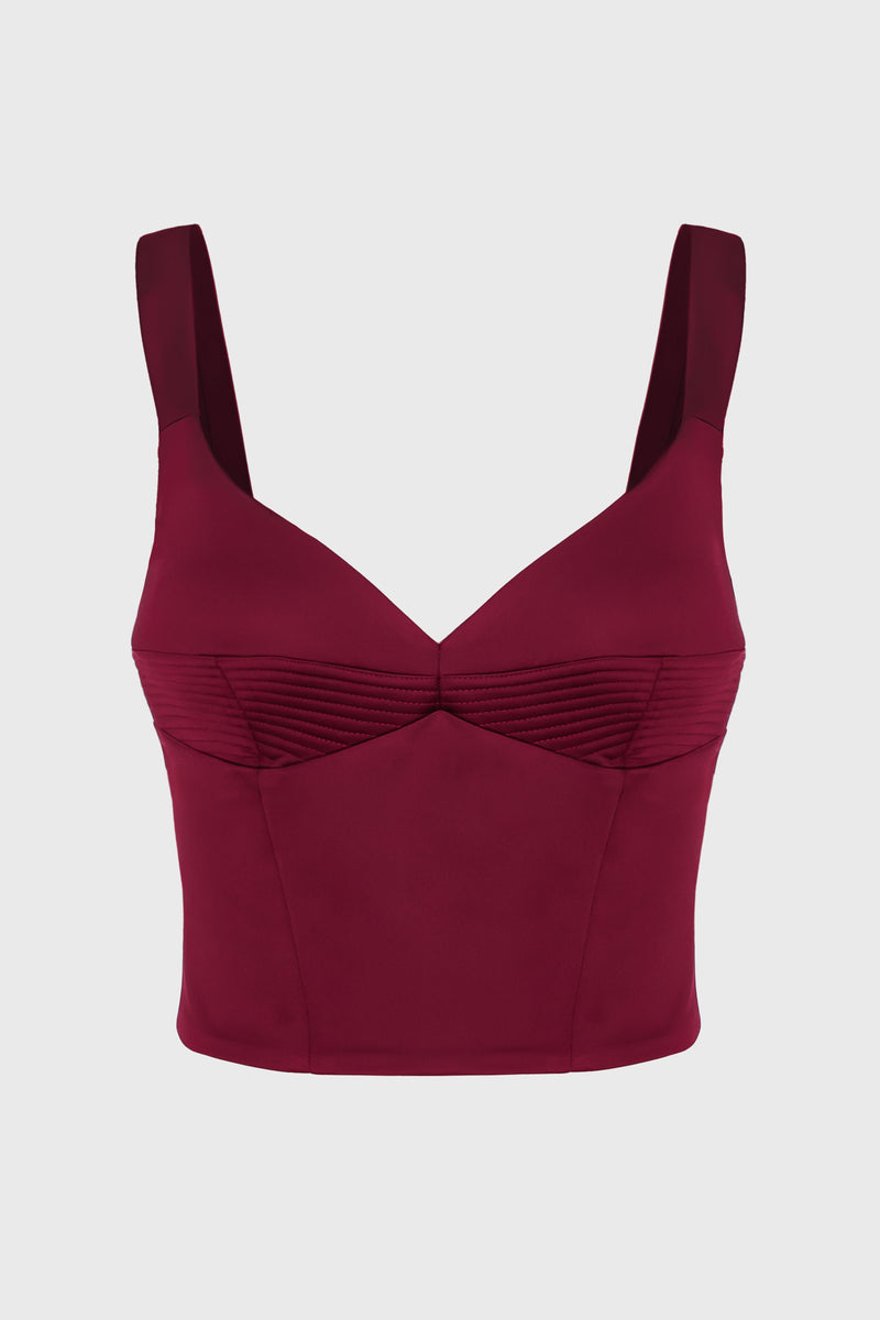 Corset rosu burgund din satin cu insiretare Haze