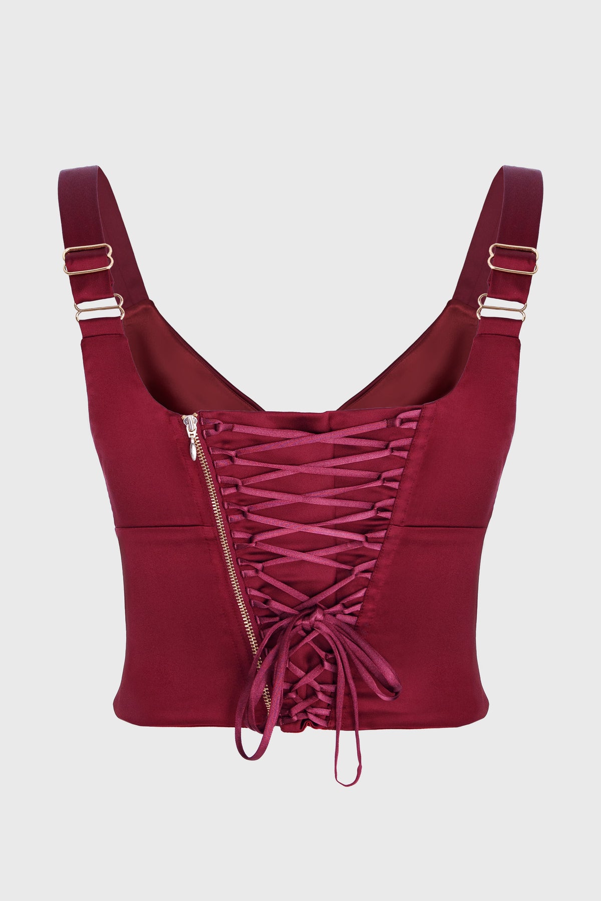 Corset rosu burgund din satin cu insiretare Haze