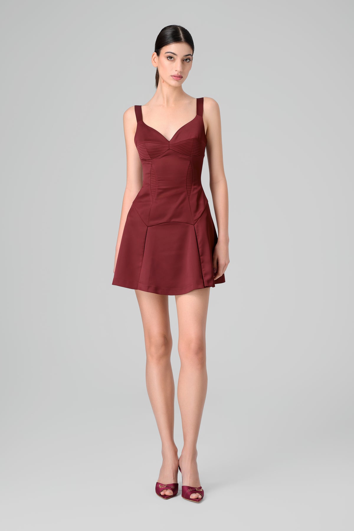 Rochie rosu burgund mini din satin Haze