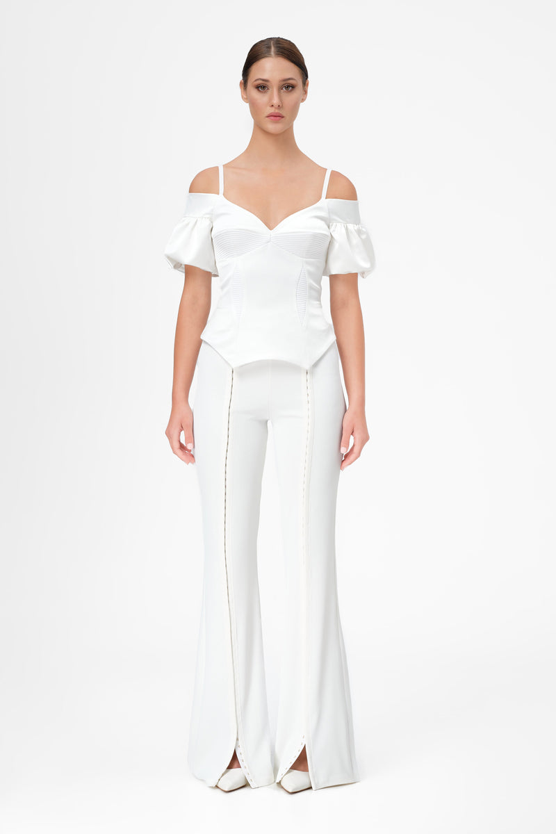 Corset alb cu maneci bufante din satin Haze
