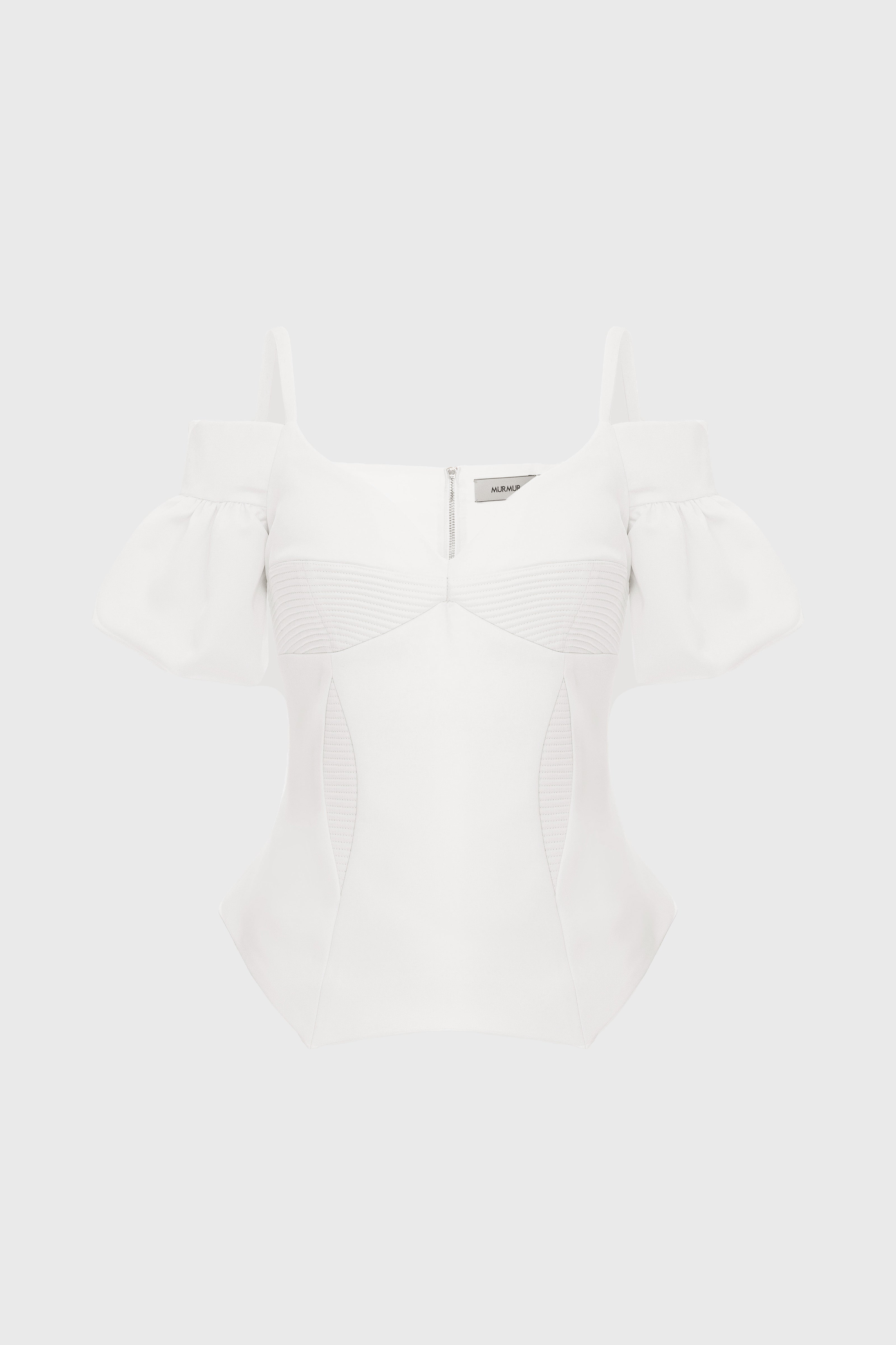 Corset alb cu maneci bufante din satin Haze
