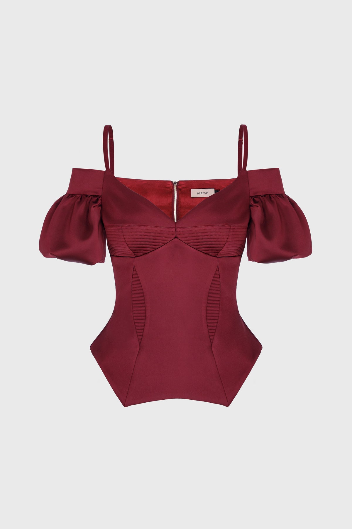 Corset rosu burgund cu maneci bufante din satin Haze