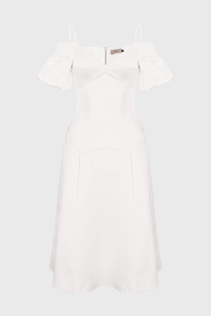 Rochie alba din satin cu maneci bufante Haze