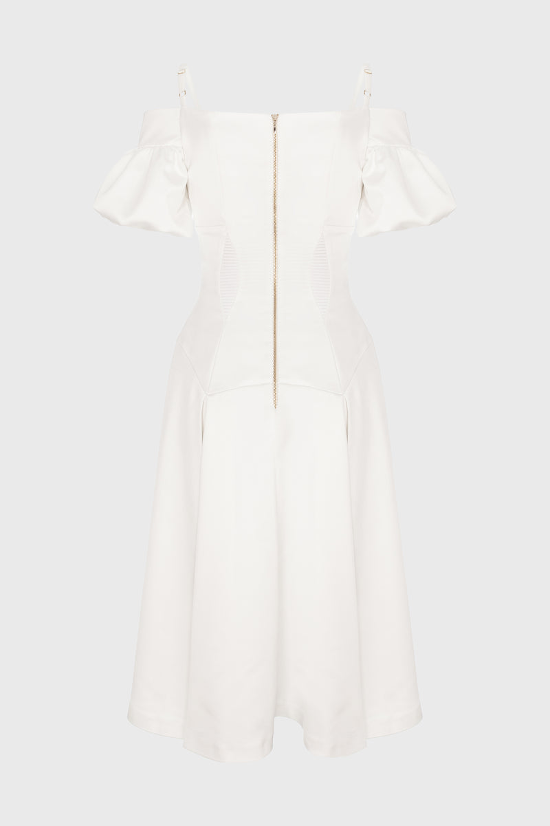 Rochie alba din satin cu maneci bufante Haze
