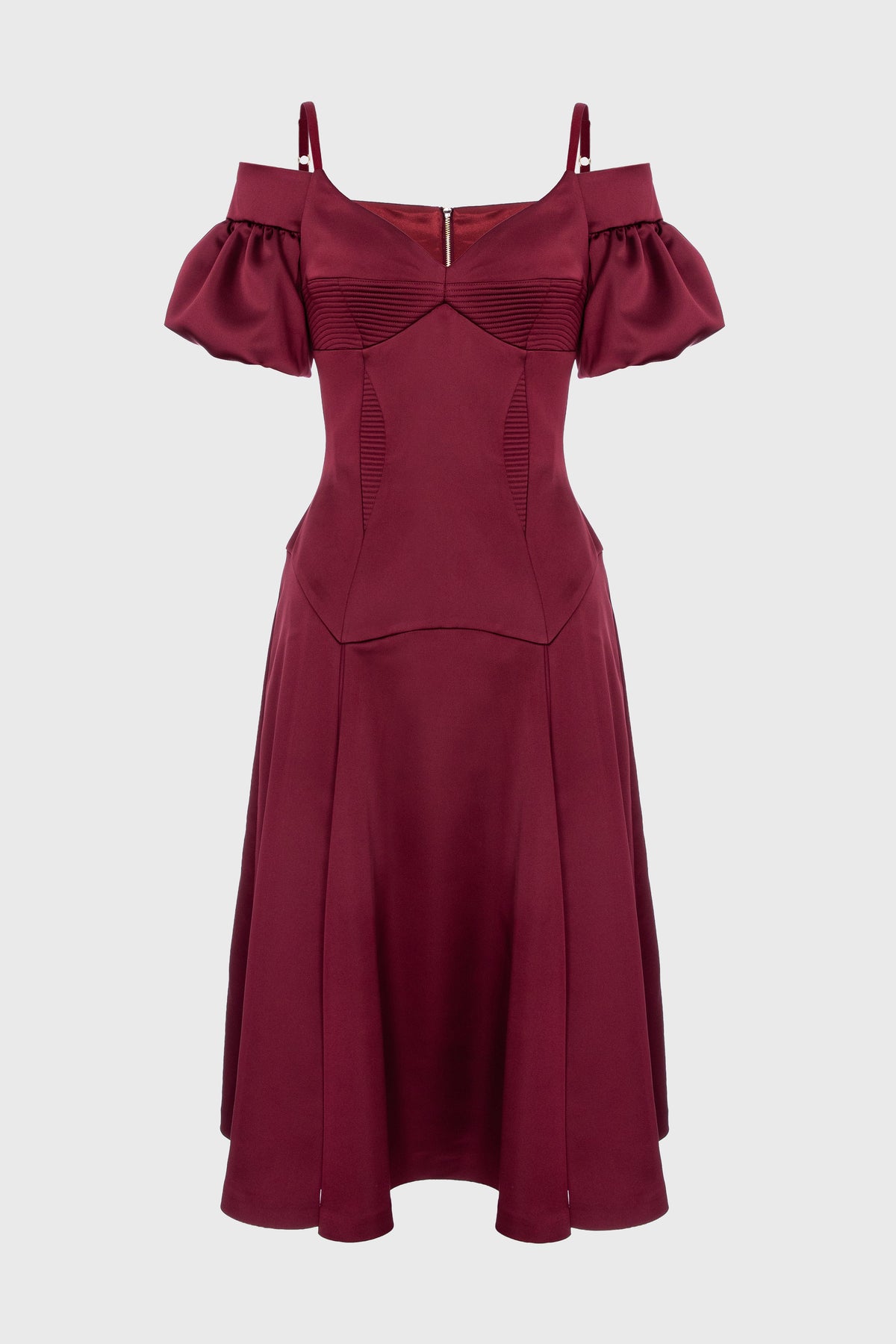 Rochie rosu burgund din satin cu maneci bufante Haze