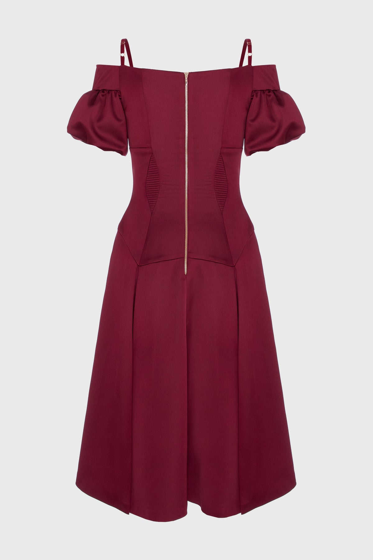 Rochie rosu burgund din satin cu maneci bufante Haze