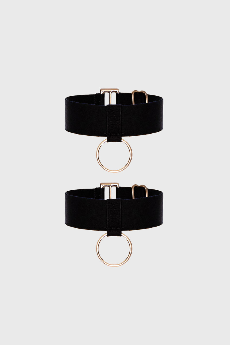 Bratari negre satinate din elastic cu detalii aurii Hold-up